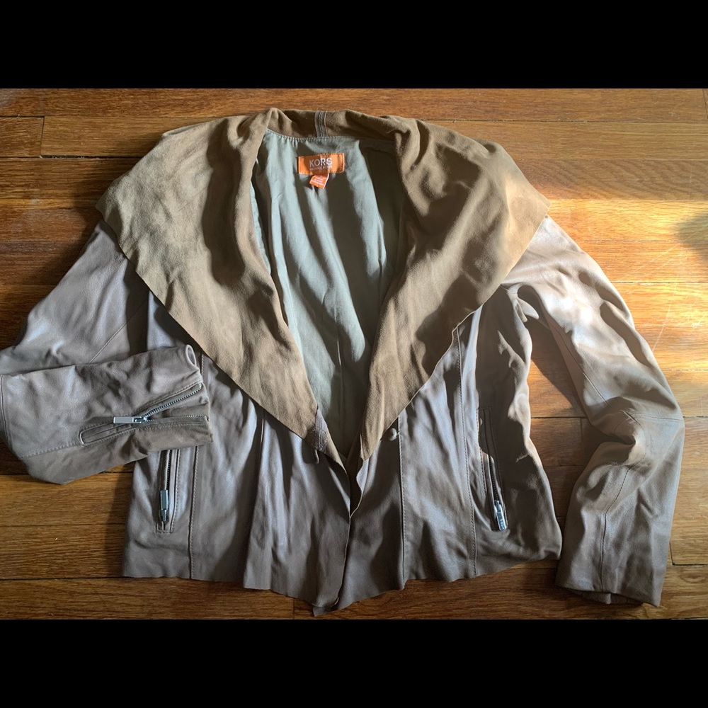 Leather and suede bomber jacket